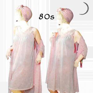 Vintage Pink Floral Peignoir Set NEW WITH TAGS, Nylon Robe & Nightgown
